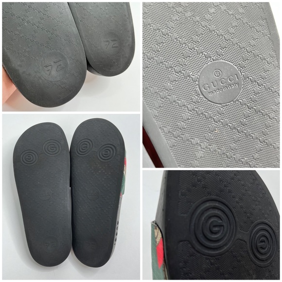 RARE Print! Gucci Style Beige Web Print GG Supreme Canvas Rubber Slide Sandals - Picture 15 of 16